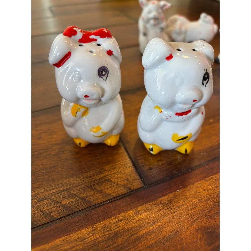 Vintage Ceramic Pig Figurine Collection Salt Pepper Shakers Farmhouse Decor Lot